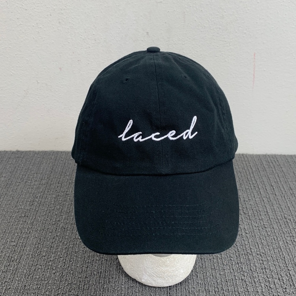 Laced Baseball Hat Unisex Adjustable Black White Embroidered Strapback VC300